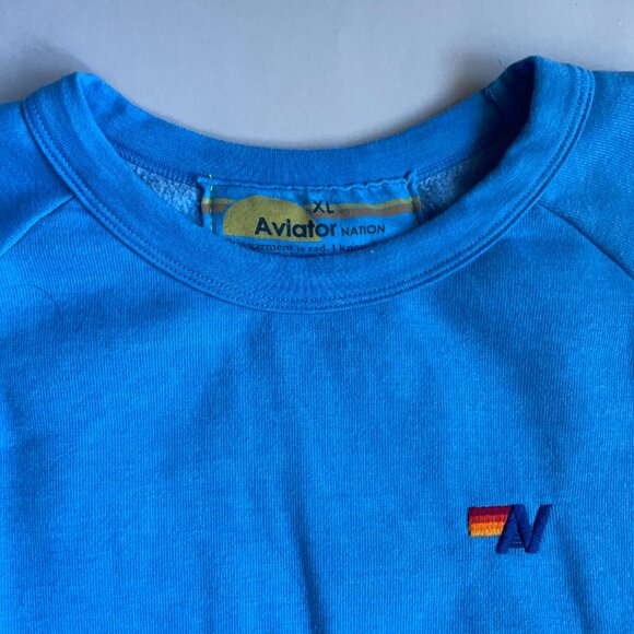 Aviator Nation Rainbow Rib Crew Sweatshirt - Ocean - Size XL - Picture 3 of 6